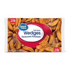 deli style weddges seasoned potatoes are shown in the package on a white background