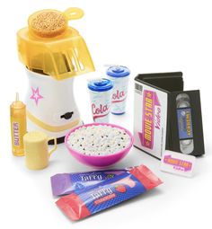 an assortment of food items including cereal, yogurt and other condiments