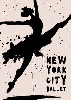 a black and white drawing of a ballerina in new york city, with the words'new york city ballet '