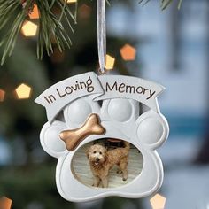 a dog ornament hanging from a christmas tree