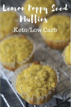 lemon poppy seed muffins with keto / low carb on a cooling rack