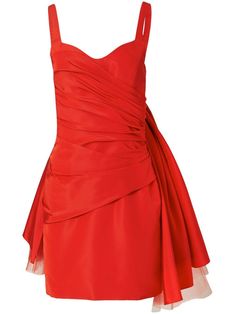 poppy red silk bow detailing tulle inserts sweetheart neck sleeveless thin shoulder straps ruched bodice thigh-length Carolina Herrera Dress, Dress Portrait, Tulle Bow, Tulle Bows, Silk Tulle, Silk Bow, Red Dress Short, Poppy Red, City Dress