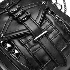 Black Leather Punk Shoulder Bag, Alternative Style Concert Bag With Adjustable Strap, Edgy Black Leather Satchel, Black Punk Bag With Detachable Strap, Alternative Leather Bag With Zipper Closure, Edgy Leather Rectangular Shoulder Bag, Edgy Shoulder Bag With Zipper For Concert, Edgy Shoulder Bag With Zipper Closure For Concert, Edgy Black Shoulder Bag With Mobile Phone Holder