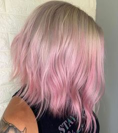 Blonde To Rose Gold Hair, Medium Length Blonde Hair With Pink, Ombre Pink Hair Blonde, Cotton Candy Hair Pink, Pink And Blonde Ombre Hair, Light Pink Tips Hair, Pink Faded Hair, Blonde Roots Pink Ends, Pink Streaks In Blonde Hair Short