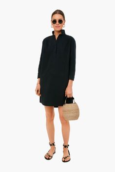 Black Polly Dress Megan Dress, Shirt Dress Outfit, Oversized Shirts, Polly Dress, French Navy, Black Linen, Too Short, Above The Knee, The Well