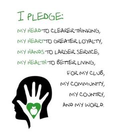 a hand holding a green heart with the words i pledge my head to care - thinking,