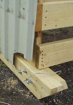 a piece of wood is attached to the side of a wooden structure with screws