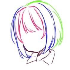 a drawing of a person's head with different colored hair