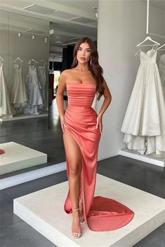 Prom Dress With Split, Dress With Split, Prom Dresses Long Mermaid, Mermaid Prom Dress, Dress With Pleats, Looks Party, فستان سهرة, Satin Prom Dress, Mermaid Evening Dresses