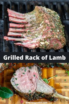 grilled rack of lamb on the grill with herbs