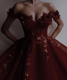 Deep Red Dress Wedding, Red Ballgown Aesthetic Princess, Dark Red Prom Dress Aesthetic, Red Ball Gown Aesthetic, Red Ballgown Aesthetic, Dark Ballgown, Royal Gown Aesthetic, Dark Red Grad Dresses, Red Wine Prom Dress