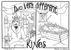 the two very different kings coloring page is shown in black and white, with an image of