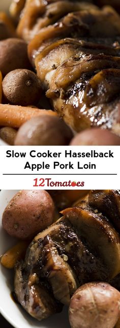 slow cooker hasselback apple pork loin