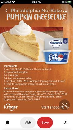 an advertisement for pumpkin cheesecake with information about the product and price label on it