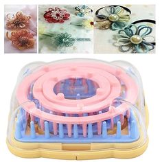 several different types of hair clips in a plastic container