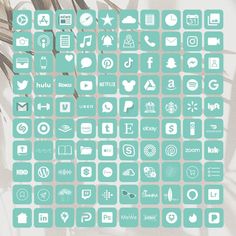 an image of a bunch of different icons on a white and teal colored background