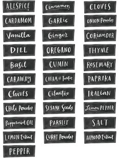 an old black and white photo of different types of labels