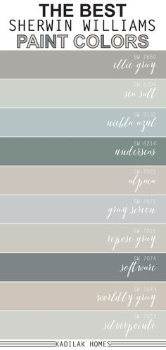 the best sherylin williams paint colors for walls and ceilings, including grays, browns