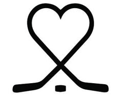 a heart and two hockey sticks with the word love written on it in black ink