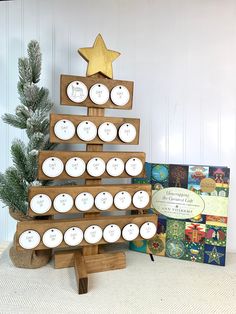 a christmas tree made out of wooden clocks