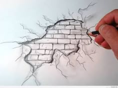 a drawing of a brick wall being drawn