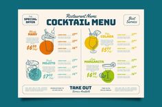 a cocktail menu with drinks on it