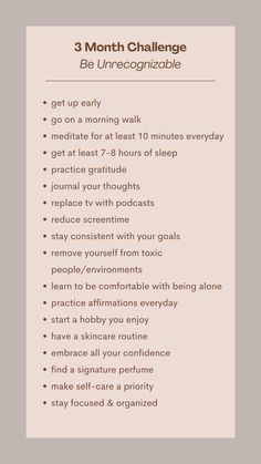 Try this 3 month transformation! #glowup #transformation #personaldevelopment #growth #selfimprovement 3 Month Level Up, 3 Months Challenge Life, Change In 3 Months, 3 Months Glow Up Plan, 3 Months Glow Up Challenge, 3 Months Glow Up, 30 Day Discipline Challenge, Self Transformation Ideas
