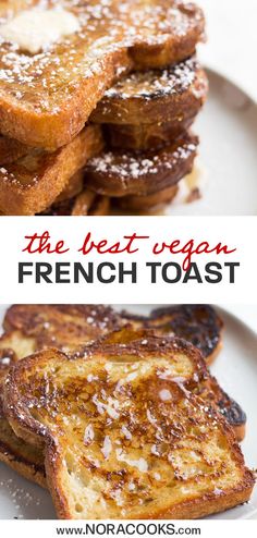 french toast with powdered sugar on top and the words easy vegan french toast