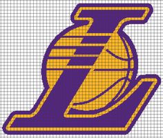 the los angeles lakers logo is shown on a gridded pattern in purple and yellow