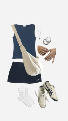 #nike #miniskirtoutfit #navyblue Looks Country, 가을 패션, Casual Style Outfits, Looks Vintage, Fashion Killa, Casual Fits