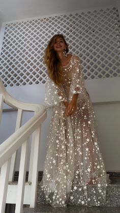 Wedding Dress With Stars, Crazy Clothes, Dress With Stars, Boho Wedding Dress With Sleeves, Bohemian Gown, Sparkle Stars, Brittany Snow, Glow Stars, Counting Stars