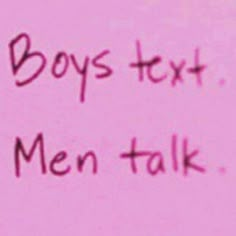 the words boys text men talk written on a piece of pink paper