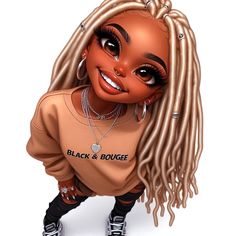 Cartoon Locs, Platinum Locs, Women With Dreads, Black Cartoon Art, American Clipart, Braids Curls, Cartoon Women, Sparkling Eyes, Black Art Painting