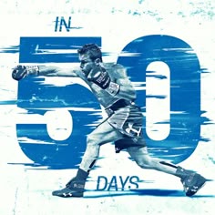 a man is running in front of the numbers 50 and 30 days sign with his hands out