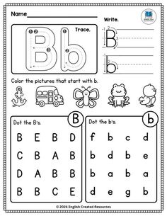 the letter b worksheet for children to learn how to write and color letters