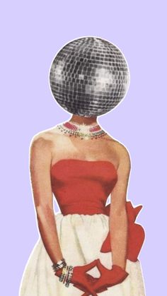 "An imaginative Pinterest illustration of a woman with a disco ball head, blending style and whimsy with a touch of sparkle and creativity." Analog Collage, Collage Collage, Disco Ball, Surreal Art, Handmade Art, Collage, Red, On Instagram, Instagram