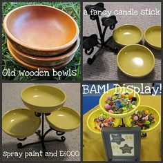 several different bowls and trays are shown with the words old wooden bowls on them