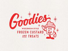 the logo for goodies, a frozen custard and treats restaurant in wisconsin