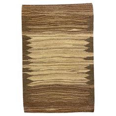 a brown and beige rug with wavy lines on the bottom, in front of a white background