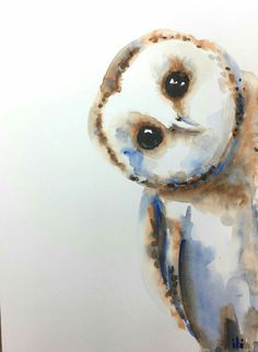 an owl painted in watercolor on white paper