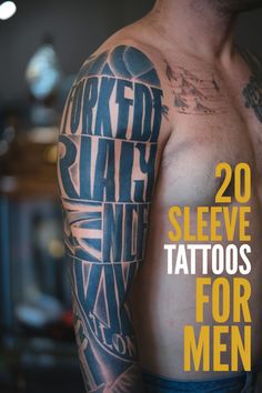 Man with a large geometric sleeve tattoo on his arm. Text: "20 Sleeve Tattoos for Men". Men’s One Arm Sleeve, Mens Sleeve Tattoo, Tattoo Ideas For Guys, Sleeve Tattoos For Men, Tree Sleeve, Sleeve Tattoos For Guys, Mandala Sleeve, Sleeve Tattoo Ideas, Intricate Tattoo