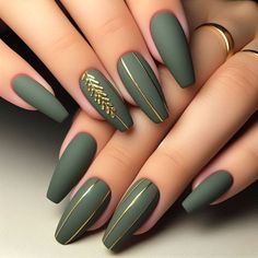 Black And Olive Nails, Olive Gold Nails, Fall Nails For Olive Skin Tone, Matte Hunter Green Nails, Black And Olive Green Nails, Army Green Fall Nails, Olive And Gold Nails, Olive Green And White Nails, Olive Fall Nails