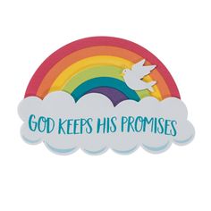 a rainbow with a dove on it and the words god keeps his promises above it