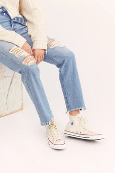 Chuck Taylor All Star Hi Top Converse Sneakers | Free People High Top Converse Outfit, Chuck Taylors Outfit, Chucks Outfit, High Tops Outfit, Off White Converse, Hi Top Converse, High Top Converse Outfits, White Converse Outfits, White Chuck Taylors