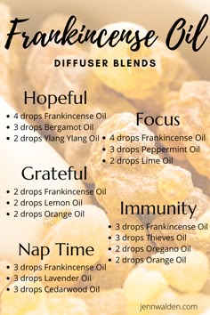 All About Frankincense Essential Oil - Jenn Walden Essential Oil Combinations, Doterra Essential Oils Recipes, Essential Oil Diffuser Blends Recipes, Essential Oil Remedy, Young Living Essential Oils Recipes, Essential Oils Guide, Essential Oils Herbs, Essential Oils Health, Essential Oil Diffuser Recipes