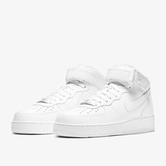 Nike Air Force 1 One Mid Triple White All Leather Original Cw2289-111 Men's 10 Womans 11.5 Basket Nike, Nike Air Force 1 Mid, White Leather Shoes, Air Force 1 Mid, Nike Models, Cute Nike Shoes, Mens Nike Air, Nike Air Zoom, Nike Air Max 90