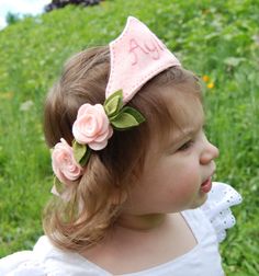 Personalized Princess Flower Crown Headband - Felt Flowers - Pink Roses. Birthday Headband, Princess Flower, Girls Crown, Fairy Crown, Flower Crown Headband