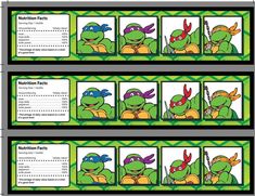 the teenage mutant turtles movie ticket templates are shown in green and yellow colors, with two