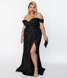 Plus Size Elegant Black Shimmer Off The Shoulder Dress - Unique Vintage - Womens, DRESSES, PROM AND SPECIAL OCCASION Plus Size Wedding Bridesmaid Dresses, Plus Size Vintage Black Dress, Plus Size Formal Dresses For Wedding Couture Candy, Empire Waist Dress Plus Size, Black Formal Plus Size Dress, Black Gown Plus Size, Plus Size Black Bridesmaid Dresses, Black Bridesmaid Dresses Plus Size, Black Tie Wedding Guest Dress Plus Size