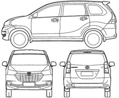 four different cars are shown in this drawing